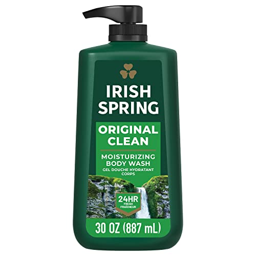 Irish Spring Men's Body Wash Pump, Original Clean Body Wash for Men, Smell Fresh and Clean for 24 Hours, Cleans Body, Hands, and Face, Made with Biodegradable Cleansing Ingredients, 30 Oz Pump