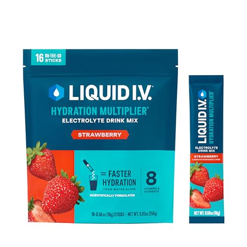 Liquid I.V. Hydration Multiplier - Strawberry - Hydration Powder Packets | Electrolyte Drink Mix | Easy Open Single-Serving Stick | Non-GMO | 16 Sticks