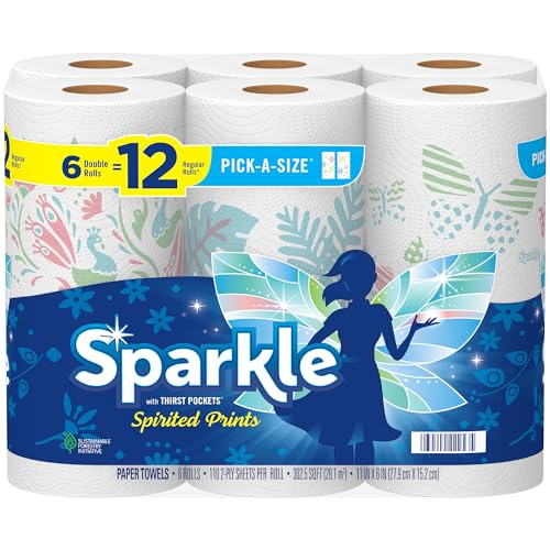 Version 1.0.0 Sparkle Pick-A-Size Paper Towels, Spirited Prints, 6 Double Rolls = 12 Regular Rolls, Everyday Value Paper Towel With Full And Half Sheets - Image 1