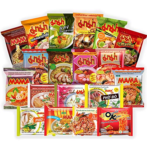 MAMA Ramen Variety 15 Pack, Free Snacks Included, Shrimp Tom Yum, Shrimp Creamy Tom Yum, Duck, Pork (Mama Party Time 15 packs Mix) Student Care Package