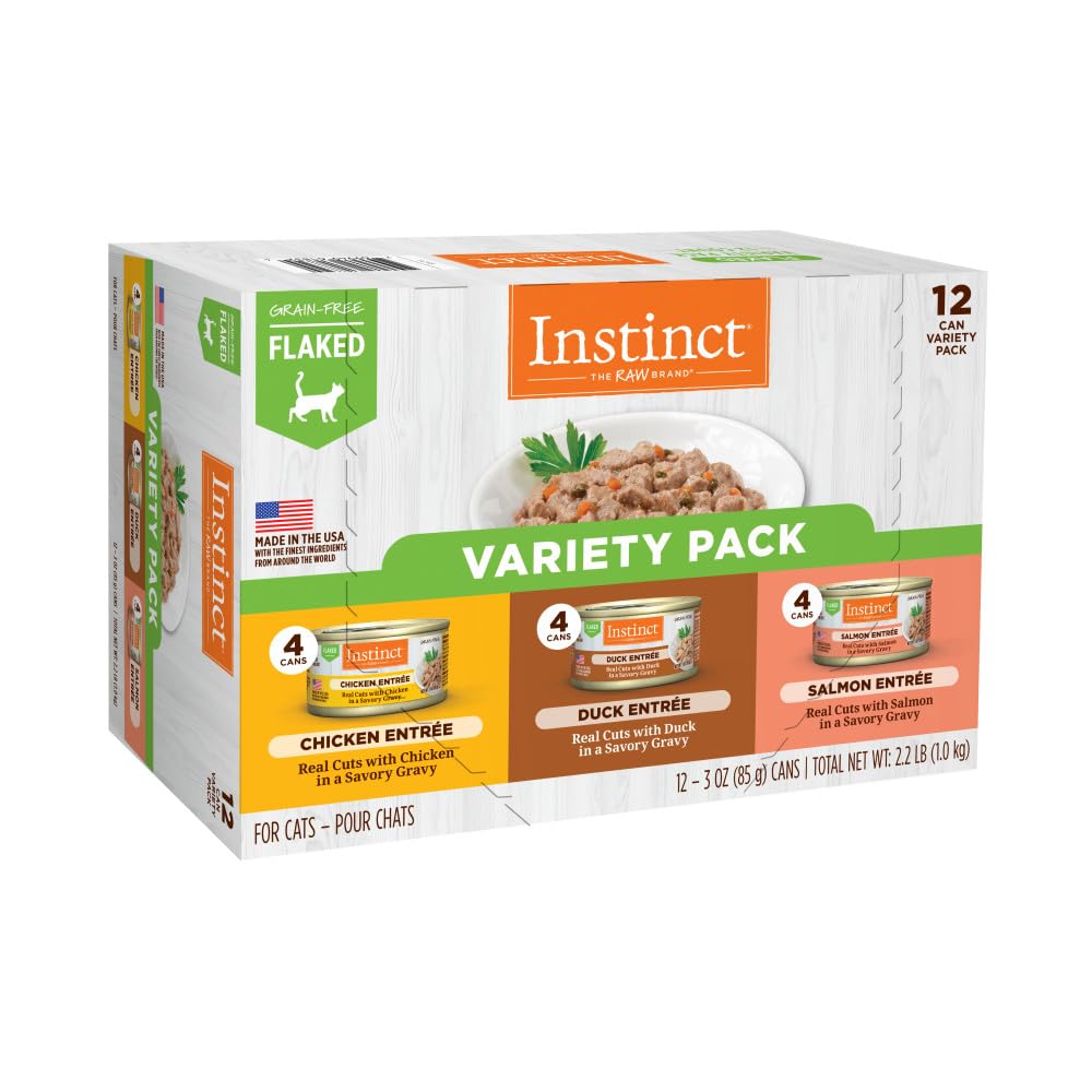 Instinct Flaked Entrée Wet Canned Cat Food - Variety Pack, 3 oz. Cans (Pack of 12)