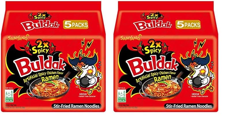 Samyang Buldak Hot Chicken Ramen, Korean Stir-Fried Instant Noodle, 2X Spicy, 4.94 OZ(140g), Pack of 10