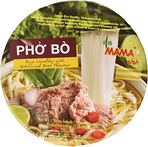 MAMA Pho Bo Instant Beef Soup Bowl Noodle In Vietnamese Style, Silky-smooth, Chewy Rice Noodles With Piping Hot Aromatic Soup Mix (6-Bowl Pack, 2.29 oz Per Bowl)