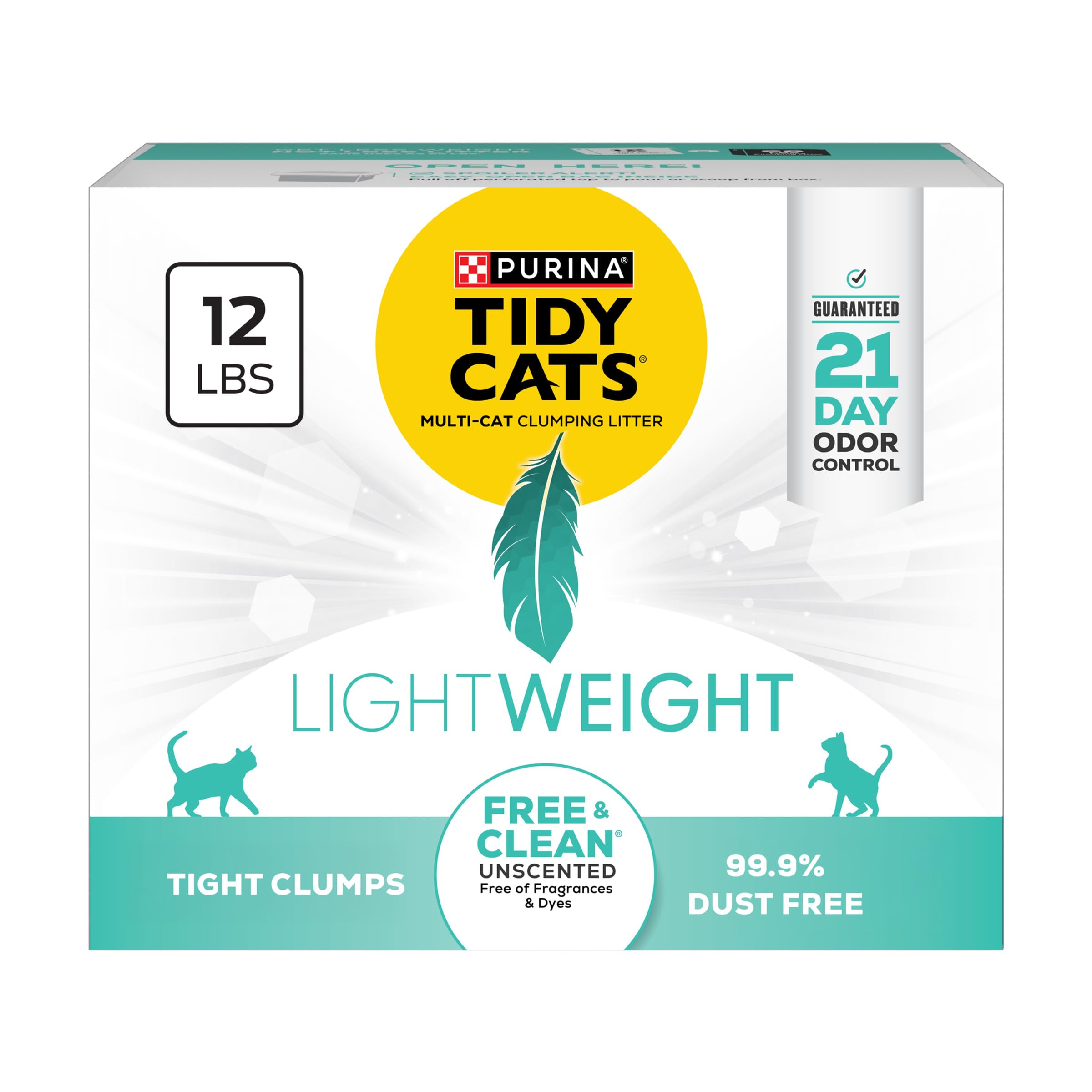 Purina Tidy Cats Lightweight Free and Clean Unscented, Multi-Cat, Clumping, 99.9 Percent Dust Free Cat Litter - 12 lb. Box