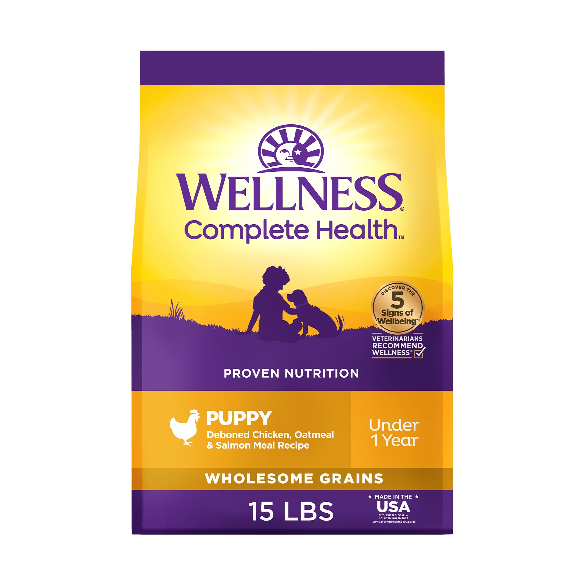 Wellness Complete Health Dry Puppy Food, Chicken, Salmon & Oatmeal, 15-Pound Bag