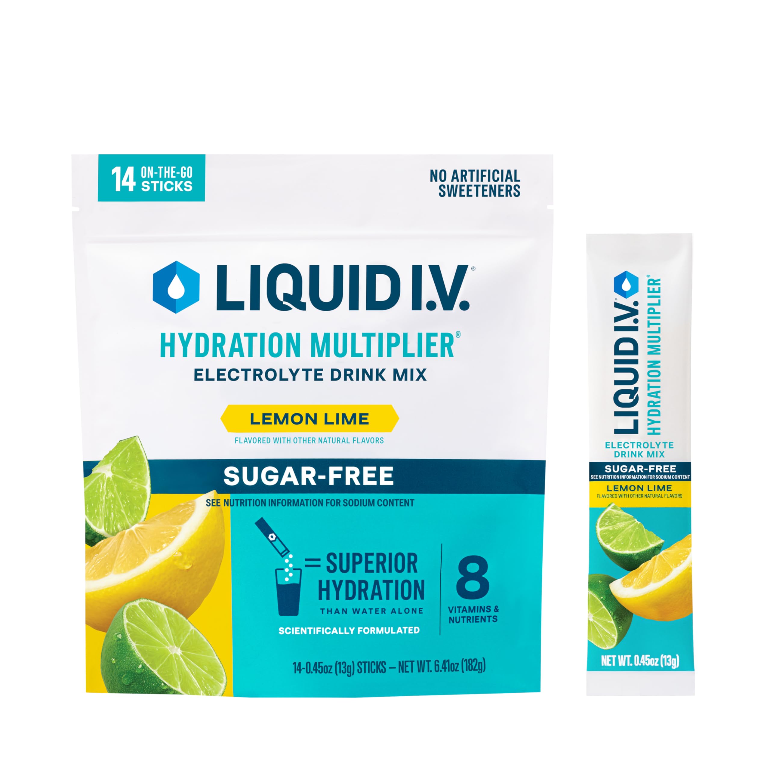 Version 1.0.0 Liquid I.V.® Hydration Multiplier® Sugar-Free - Lemon Lime - Hydration Powder Packets | Electrolyte Powder Drink Mix | Convenient Single-Serving Sticks | Non-GMO | 1 Pack (14 Servings) - Image 1