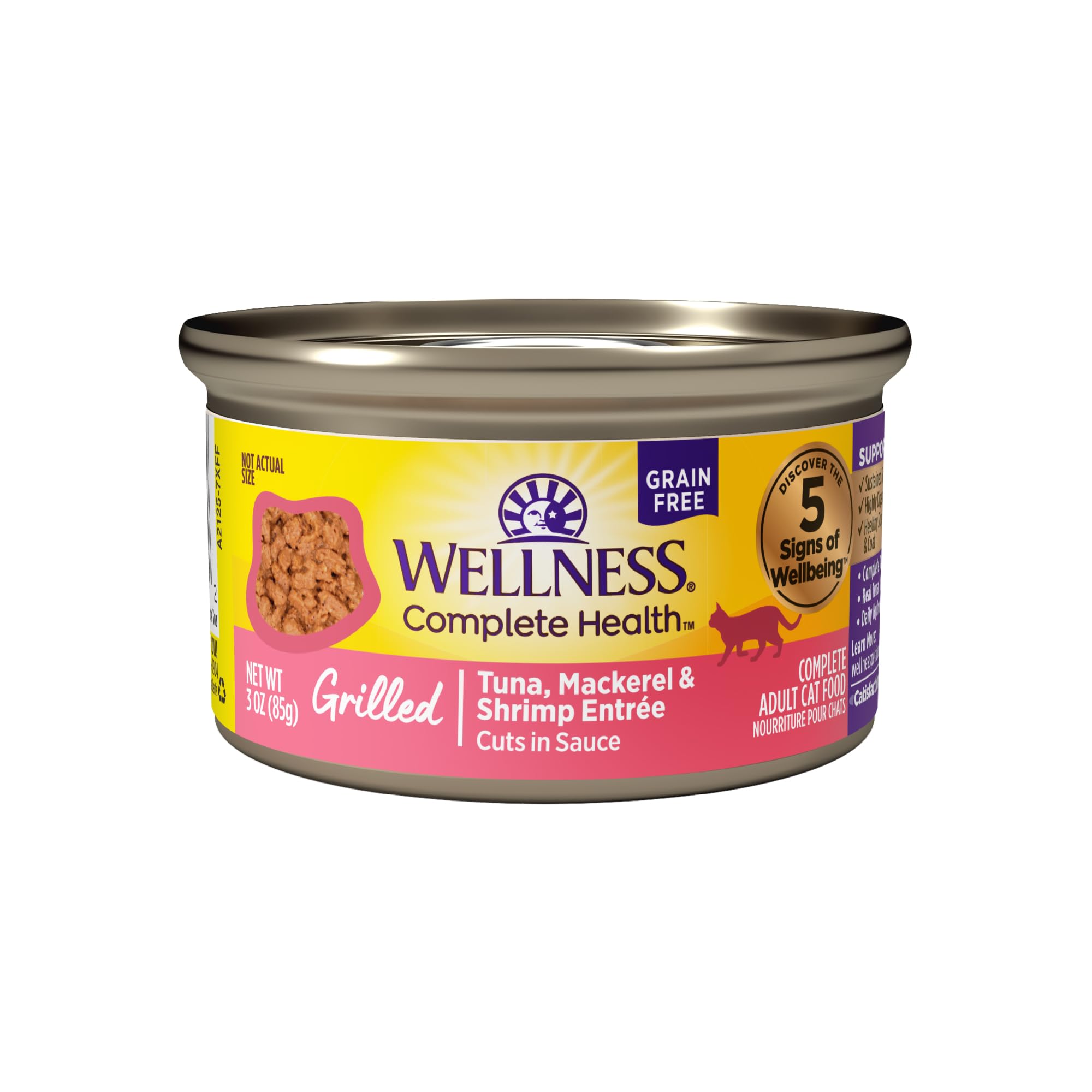 Wellness Complete Health Grilled, Adult Wet Cat Food, Natural, Protein-Rich, Grain-Free, Canned, 3 Ounce, 12 Pack, (Tuna, Mackerel & Shrimp Entrée Recipe)