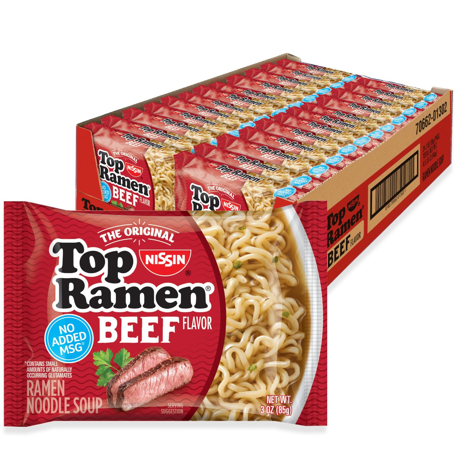 Version 1.0.0 Nissin Top Ramen Noodle Soup, Beef, 3 Ounce (Pack of 24) - Image 1
