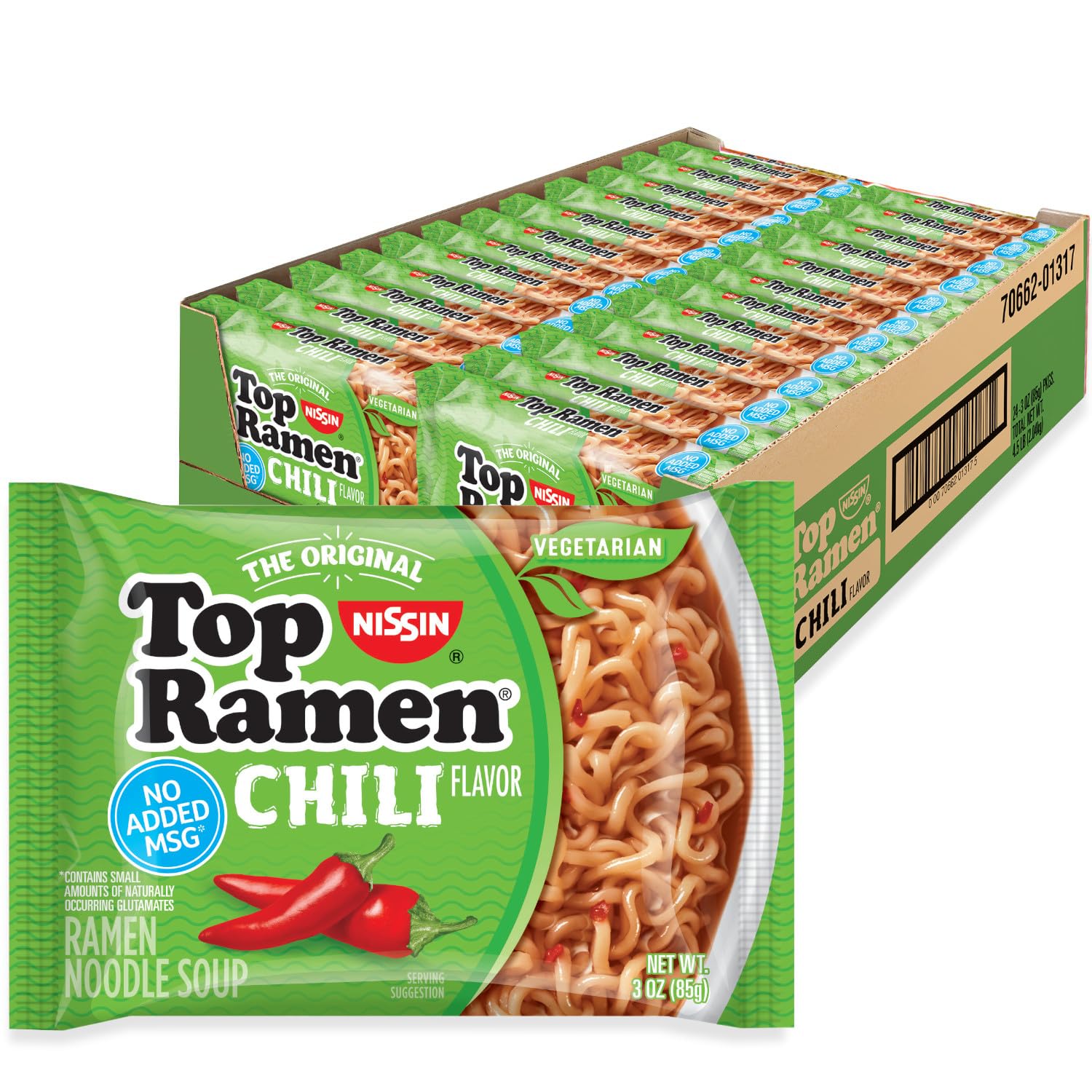 Version 1.0.0 Nissin Top Ramen Noodle Soup, Chili, 3 Ounce (Pack of 24) - Image 1