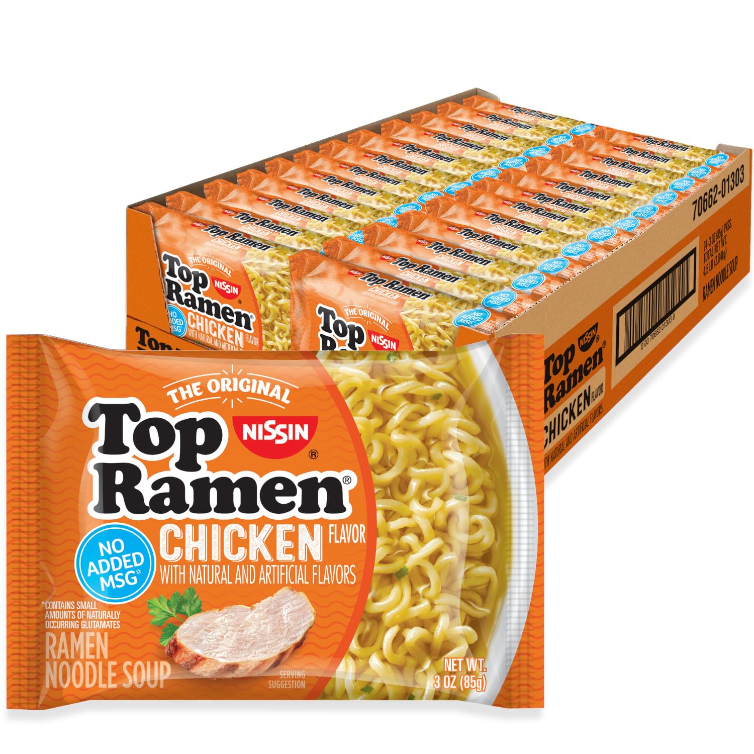 Version 1.0.0 Nissin Top Ramen Noodle Soup, Chicken, 3 Ounce (Pack of 24) - Image 1